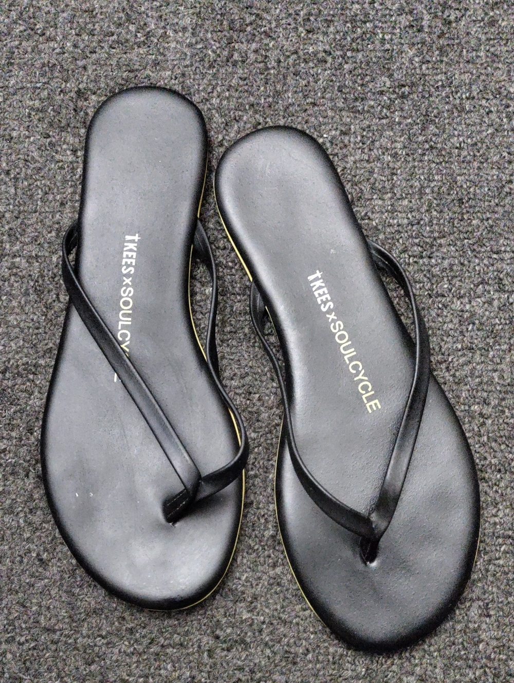 TKEES Black Leather Minimalist Flip Flop Sandals
